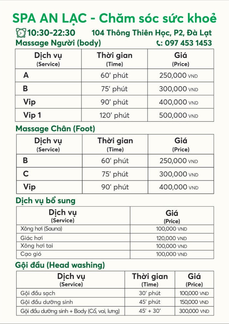 Spa Massage An Lạc - Đà Lạt Dalat - Day Spa in Dalat